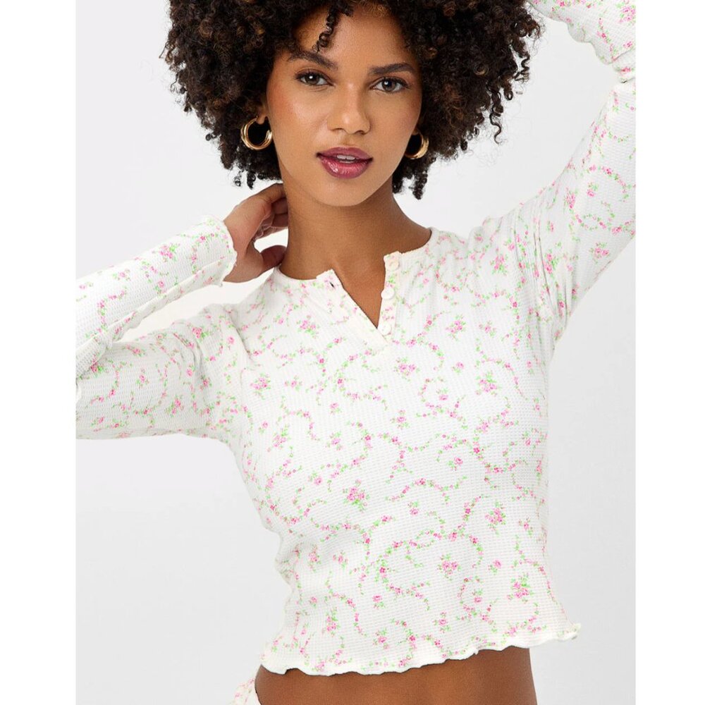Frankies Bikinis Lake Waffle Long Sleeve Top